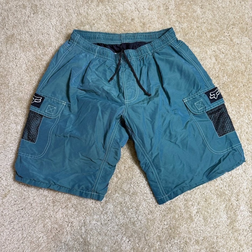Fox Racing Cargo MTB Shorts Green Padded Cycling Drawstring Mesh Pockets Mens M